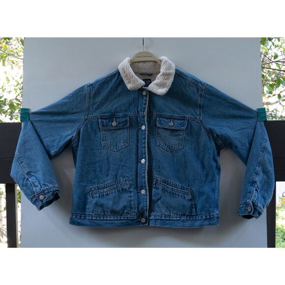 Gap Jacket Women's Denim Trucker Sherpa Lined Collar Casual Size XL - Picture 1 of 5
